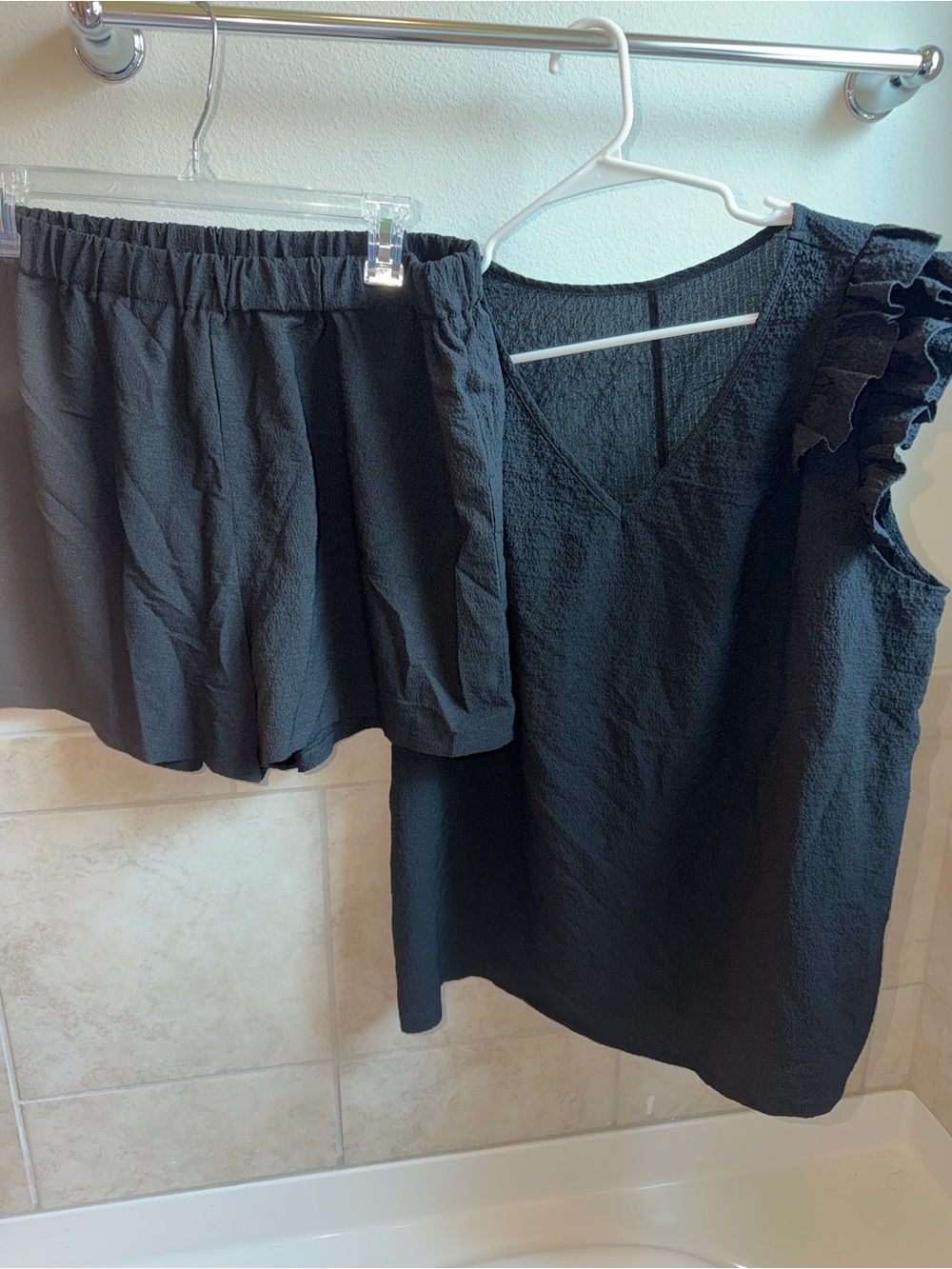 Women’s Black Ruffle Sleeve Top and Shorts Set